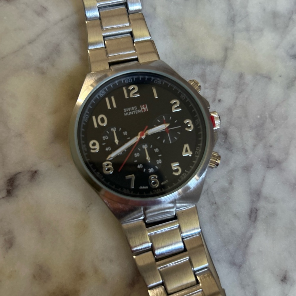 Swiss Hunter Black Dial Silver Watch